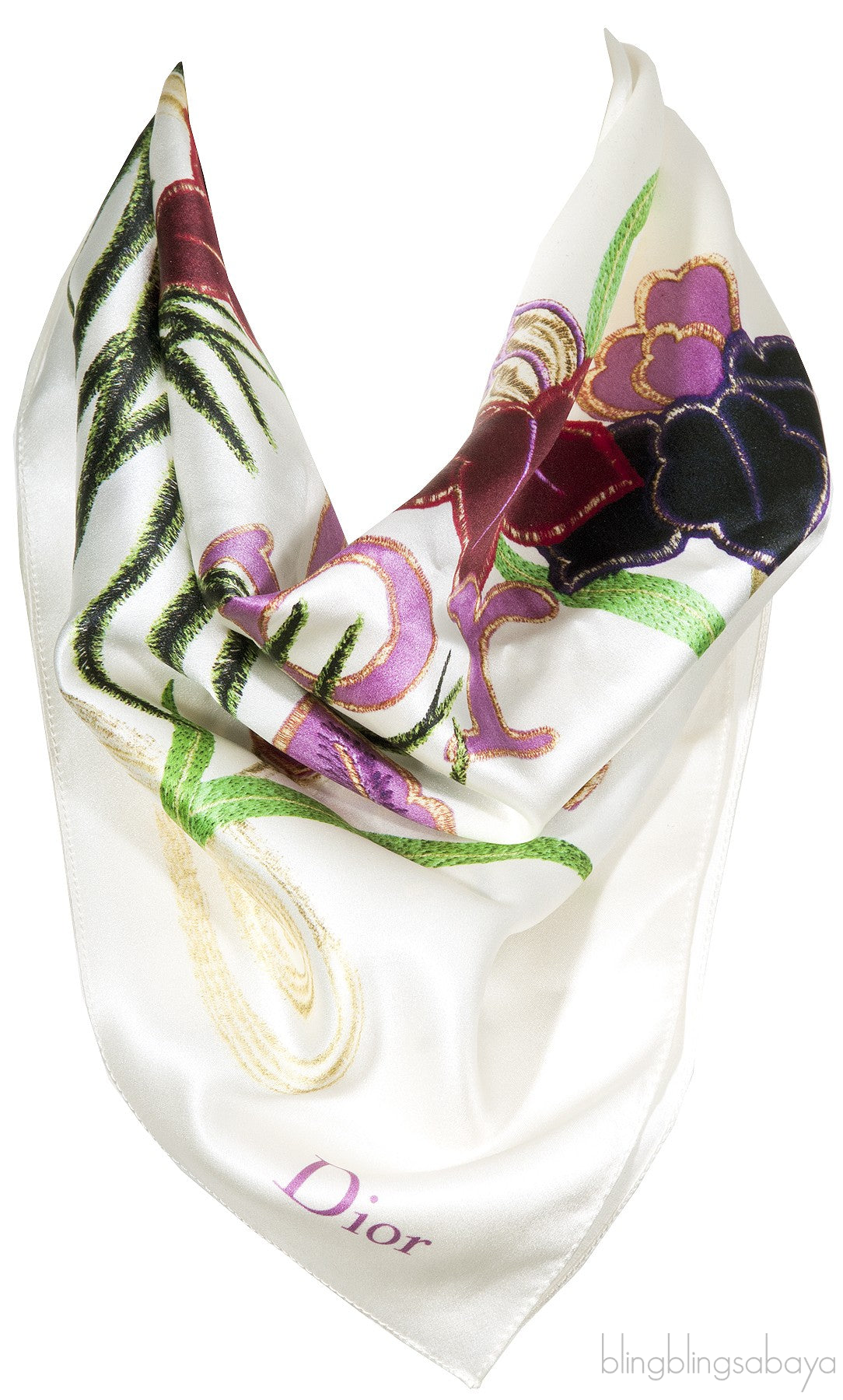 Ivory Floral Print Silk Scarf