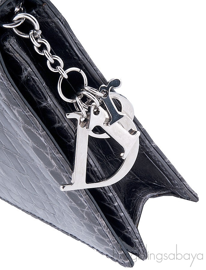 Grey Patent Alligator Clutch Bag