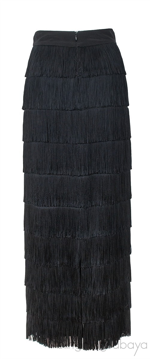 Black Tiered Fringed Maxi Skirt