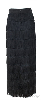 Black Tiered Fringed Maxi Skirt