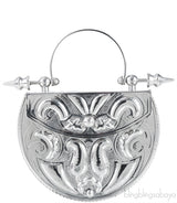 Silver Palmette Oval Minaudiere Clutch