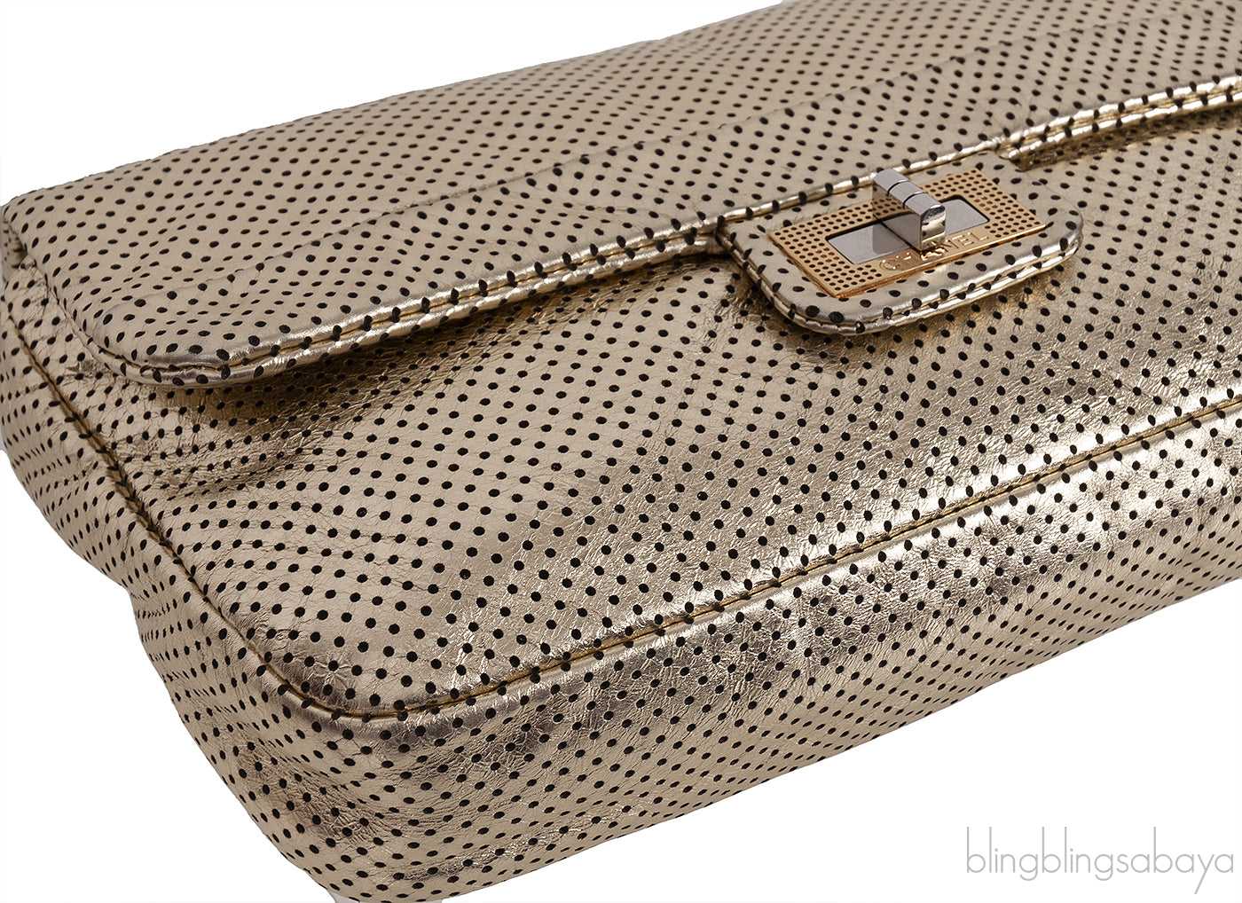Metallic Gold Perforated Drill Flap Bag