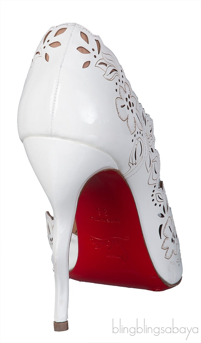 White Laser Cut Pointed Toe Heels