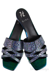 Petrol Patent Croc Embossed Crystal Heeled Sandals