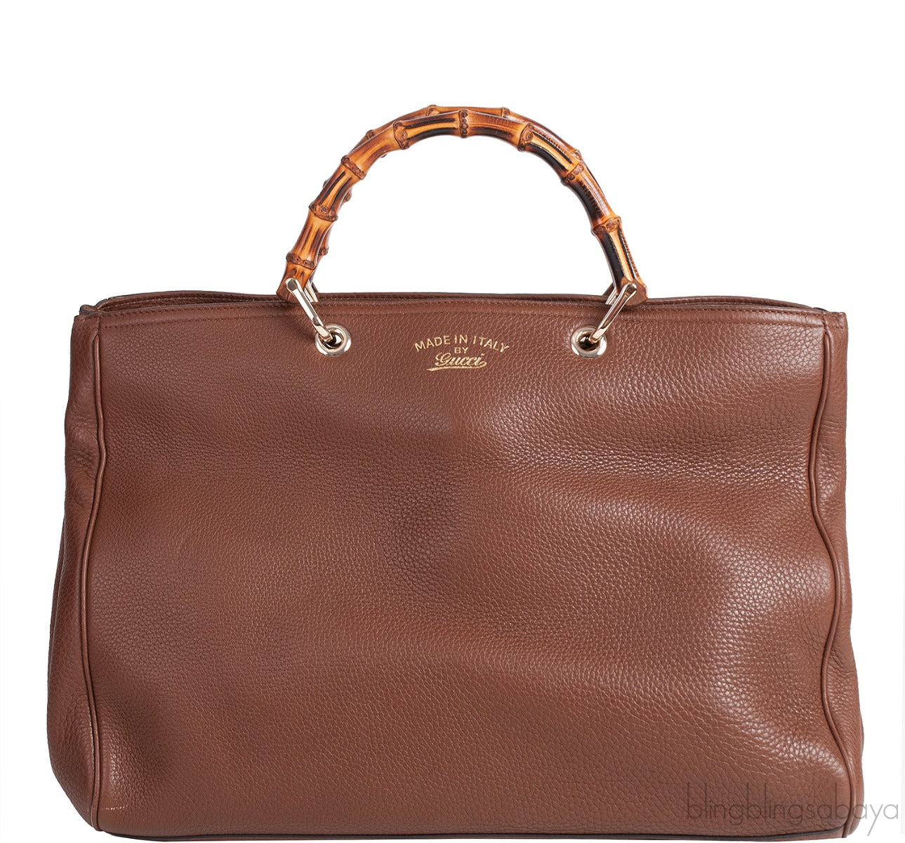 Brown Leather Bamboo Shopper Tote