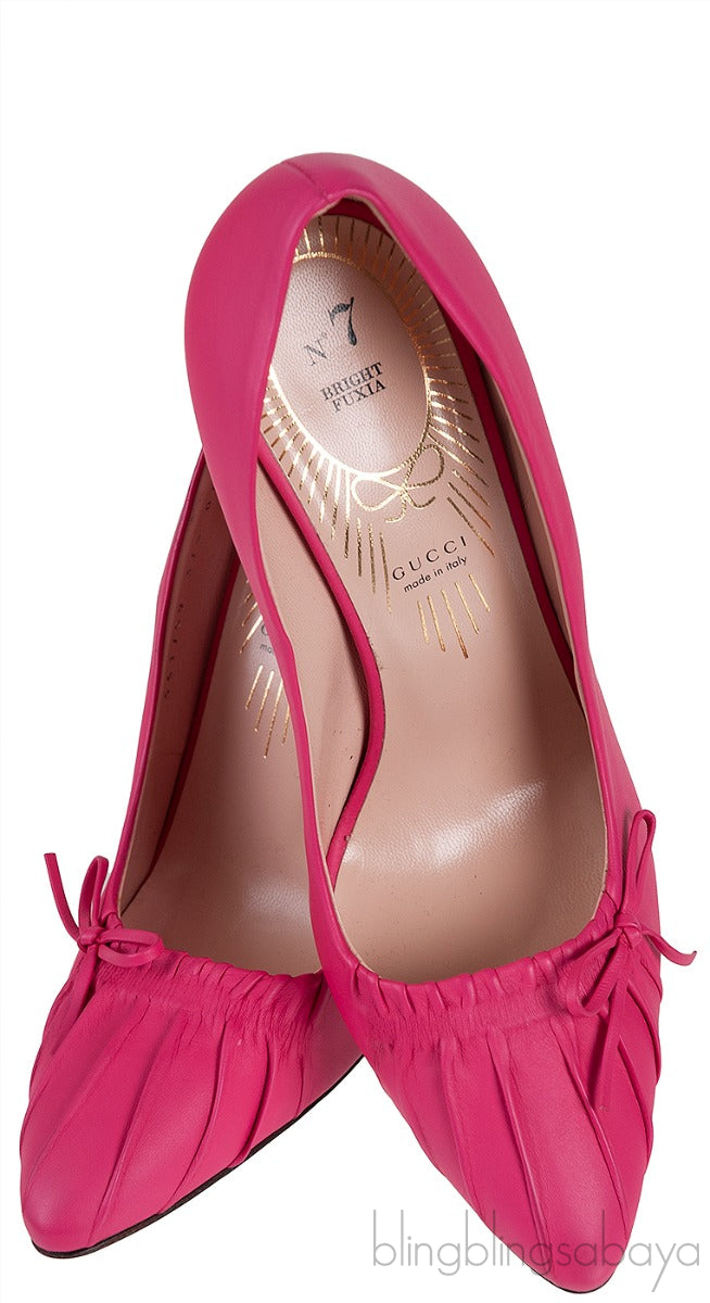 Bright Fuchsia Nappa Leather Decollete Bow Pumps