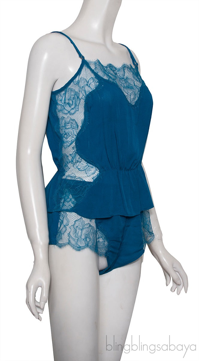 Blue Lace Trim Camisole Set