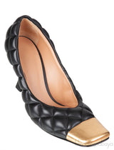 Bottega Veneta Black Quilted Leather Gold Cap Toe Heels