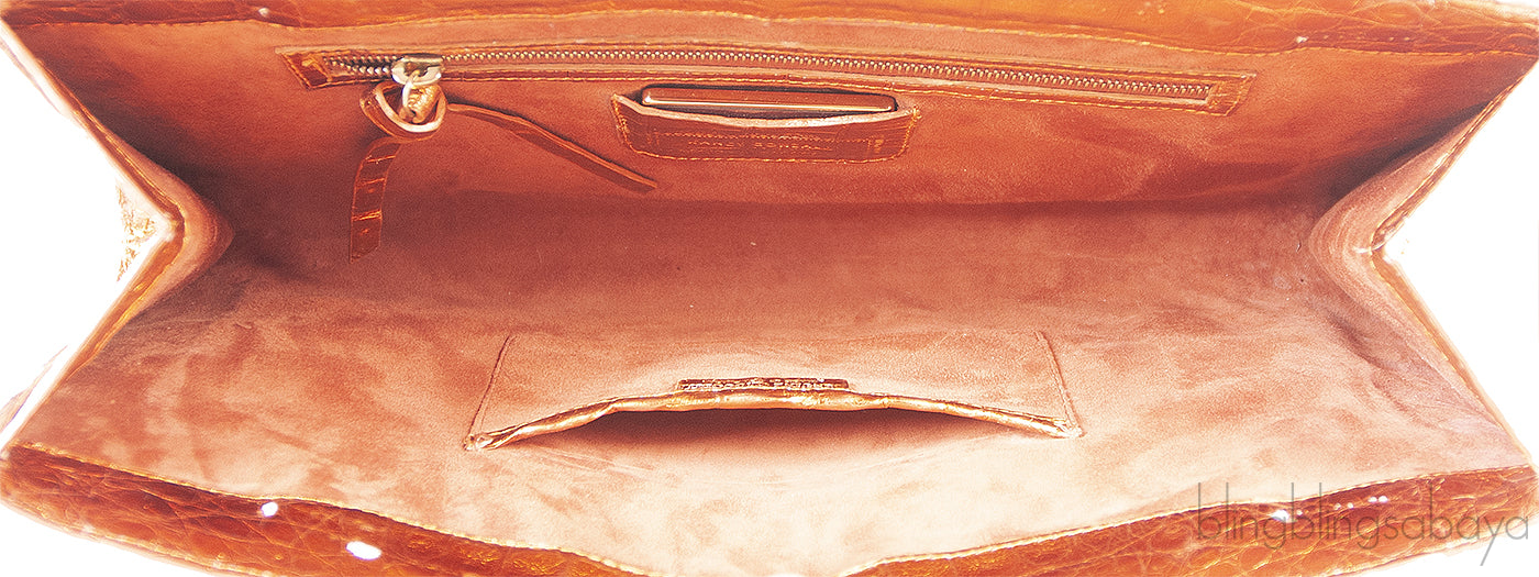 Nancy Gonzalez Orange Crocodile Studded Clutch