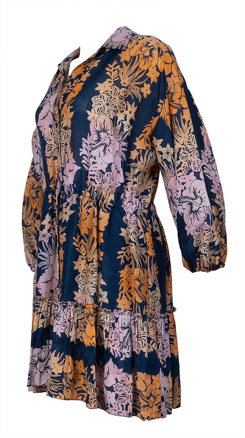 Sandro Floral Print Linen and Silk Mini Dress M