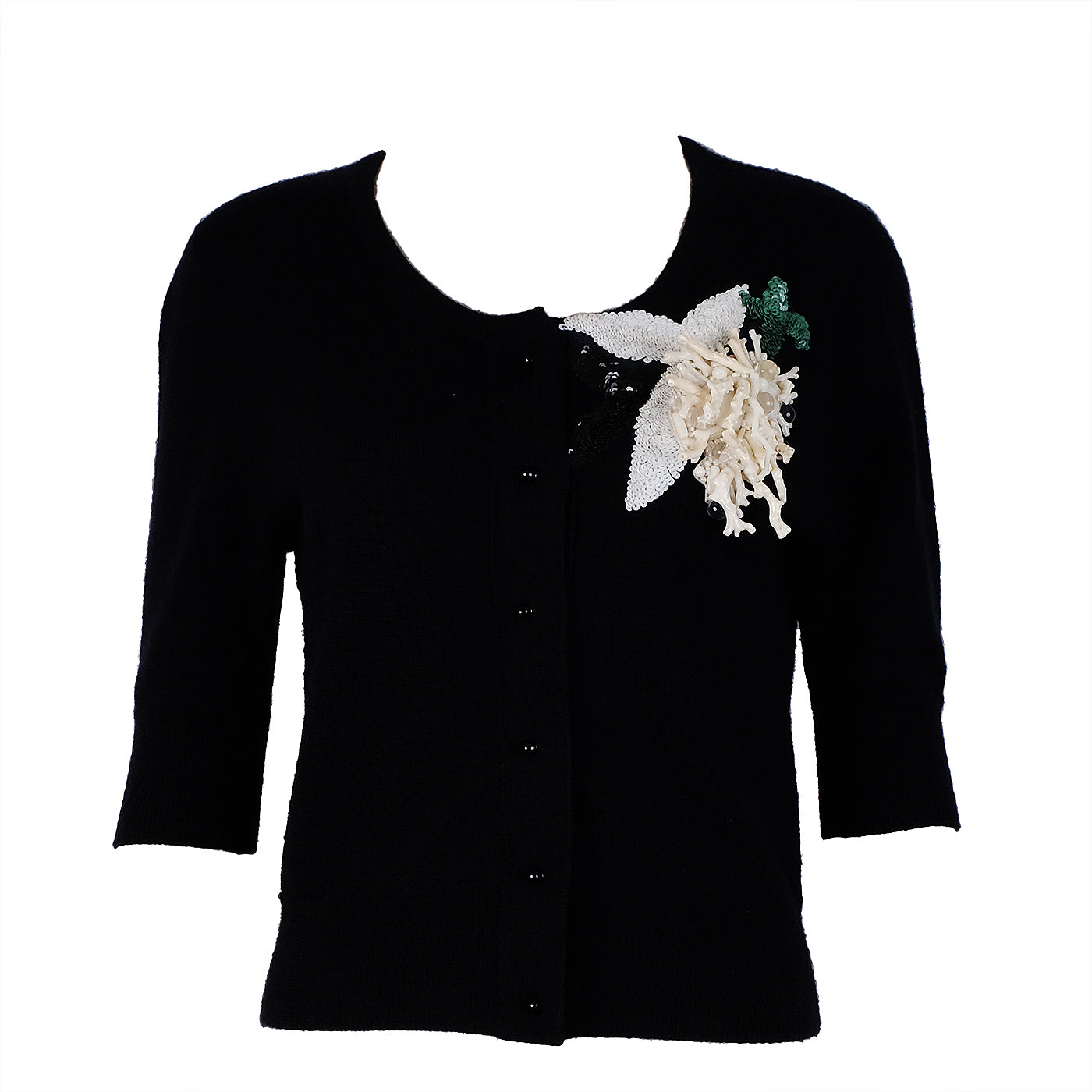 Oscar dela Renta Black Cardigan Shell & Sequin Embellishment