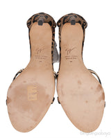 Leopard Print Satin Crystal Sandals