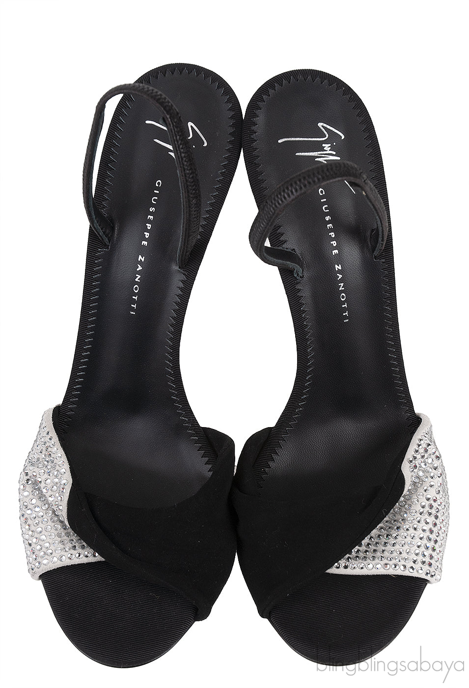 Black Crystal Embellished Vamp Slingback