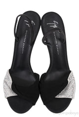 Black Crystal Embellished Vamp Slingback