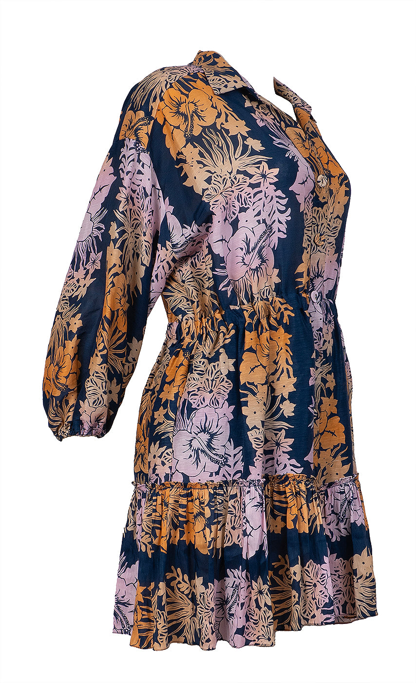 Sandro Floral Print Linen and Silk Mini Dress M