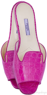 Fuchsia Croc Print Open Toe Slide