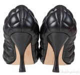 Bottega Veneta Black Quilted Leather Gold Cap Toe Heels