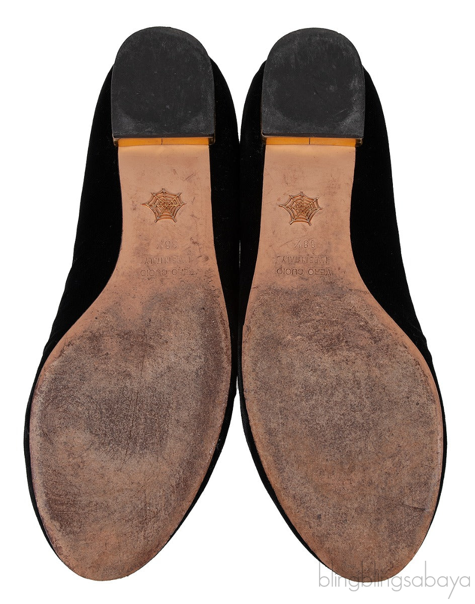 Kitty Black Velvet Flat Shoes