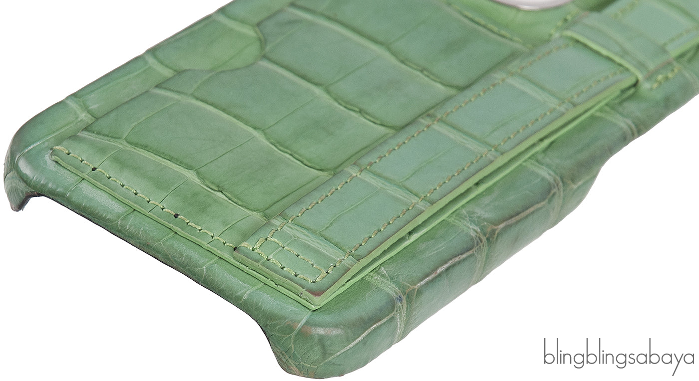 Card Holder Strap Iphone 15 Case Alligator Apple Green