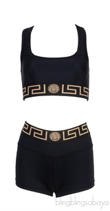 Black Icon Logo Cropped Top & Elasticized Shorts