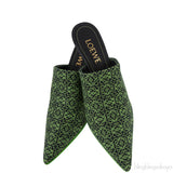 Anagram Embroidered Fabric Pointy Mules