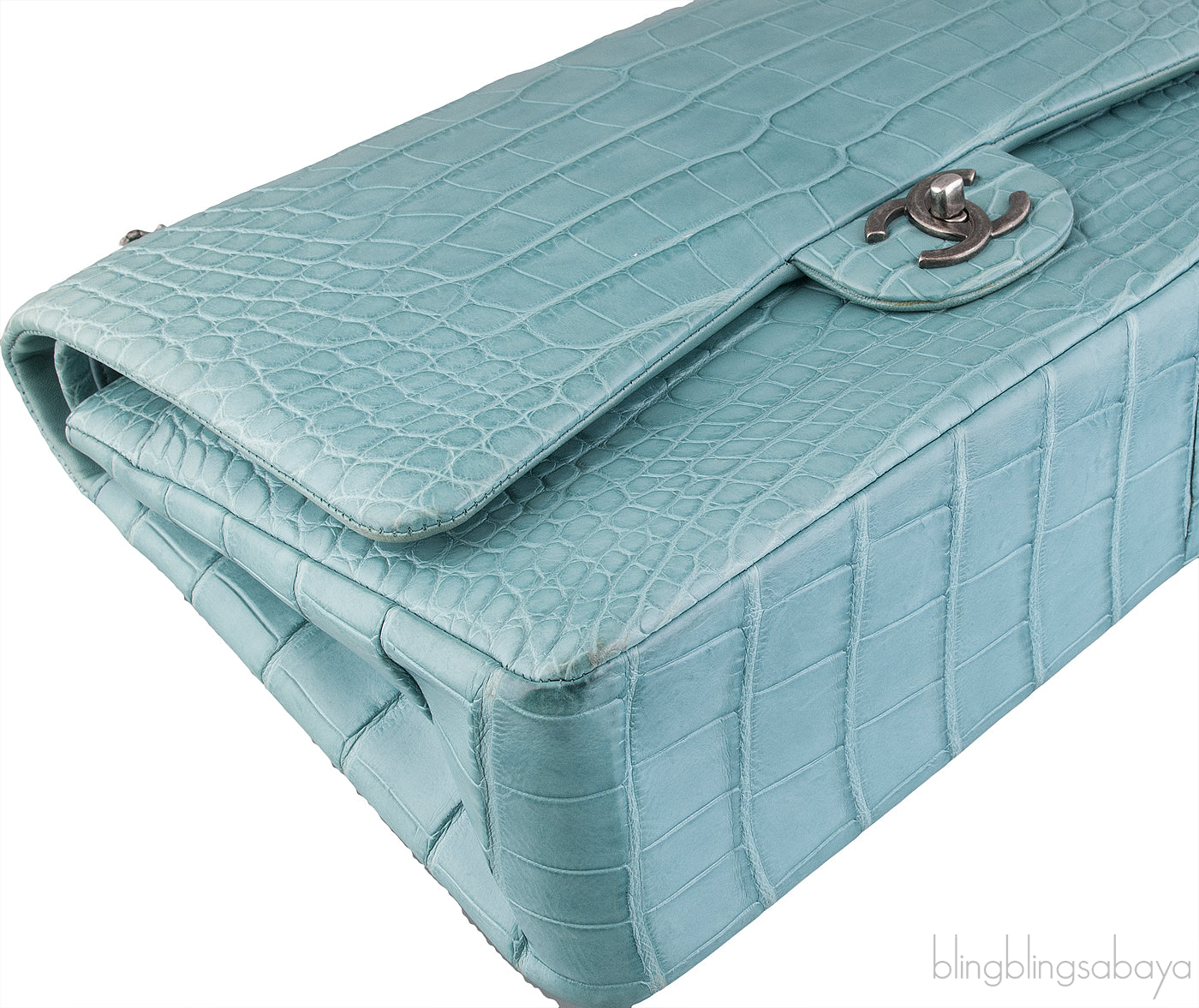 Turquoise Maxi Crocodile Flap Bag