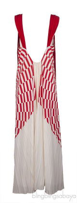 Fendi Red and White Checkered Pleated Midi Dress