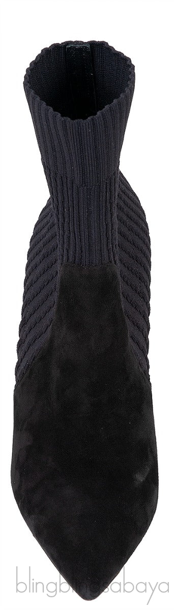 Black Knitted Pointed Toe Ankle Boots