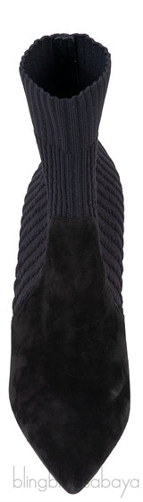 Black Knitted Pointed Toe Ankle Boots