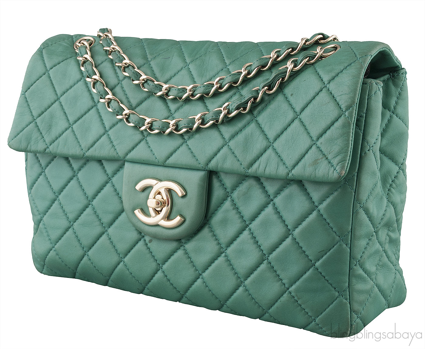 Green Quilted Single Flap Maxi GHW