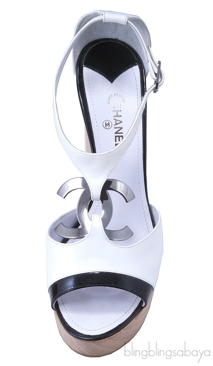 White CC Platform Sandals
