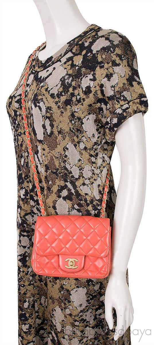 Coral Quilted Mini Flap Bag