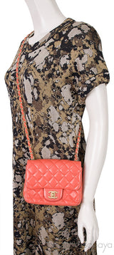 Coral Quilted Mini Flap Bag