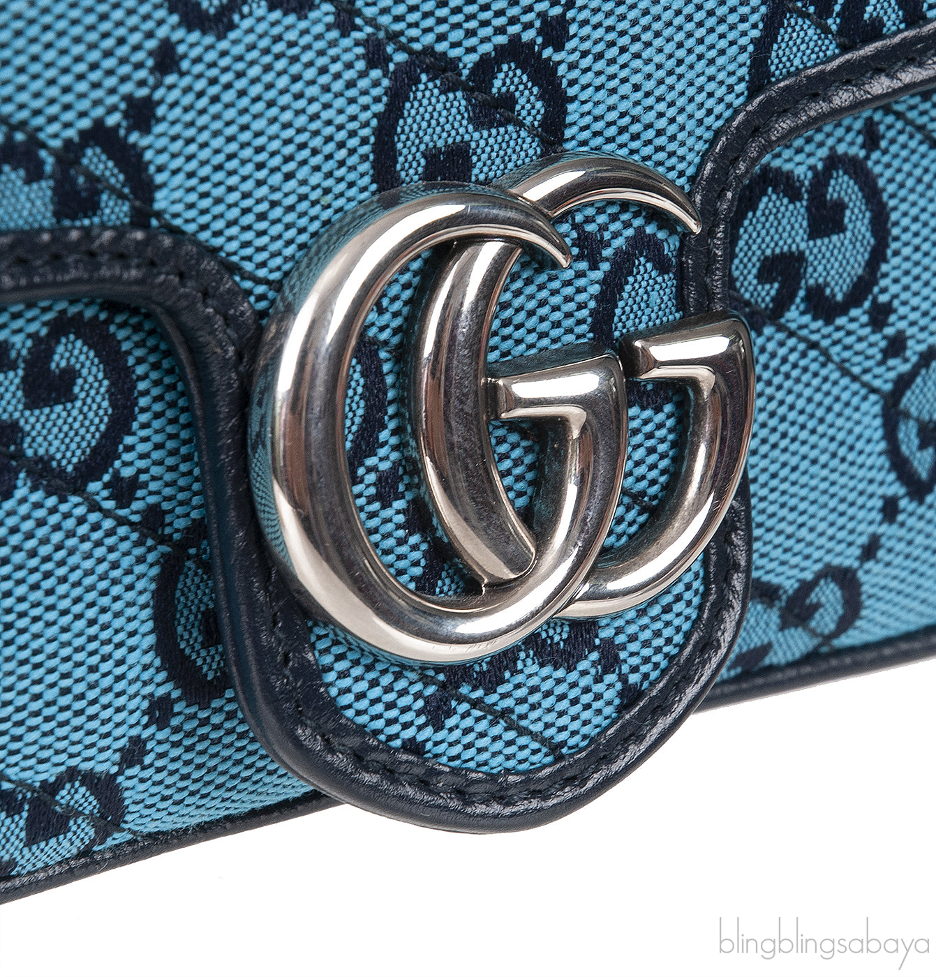 Blue GG Marmont Super Mini Bag PHW