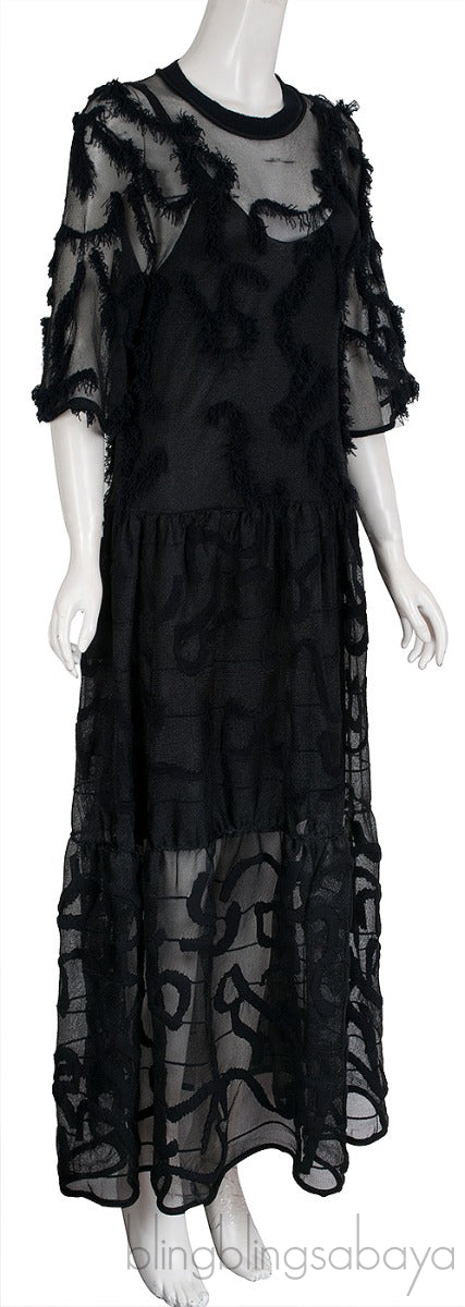 Sheer Tiered Black Dress
