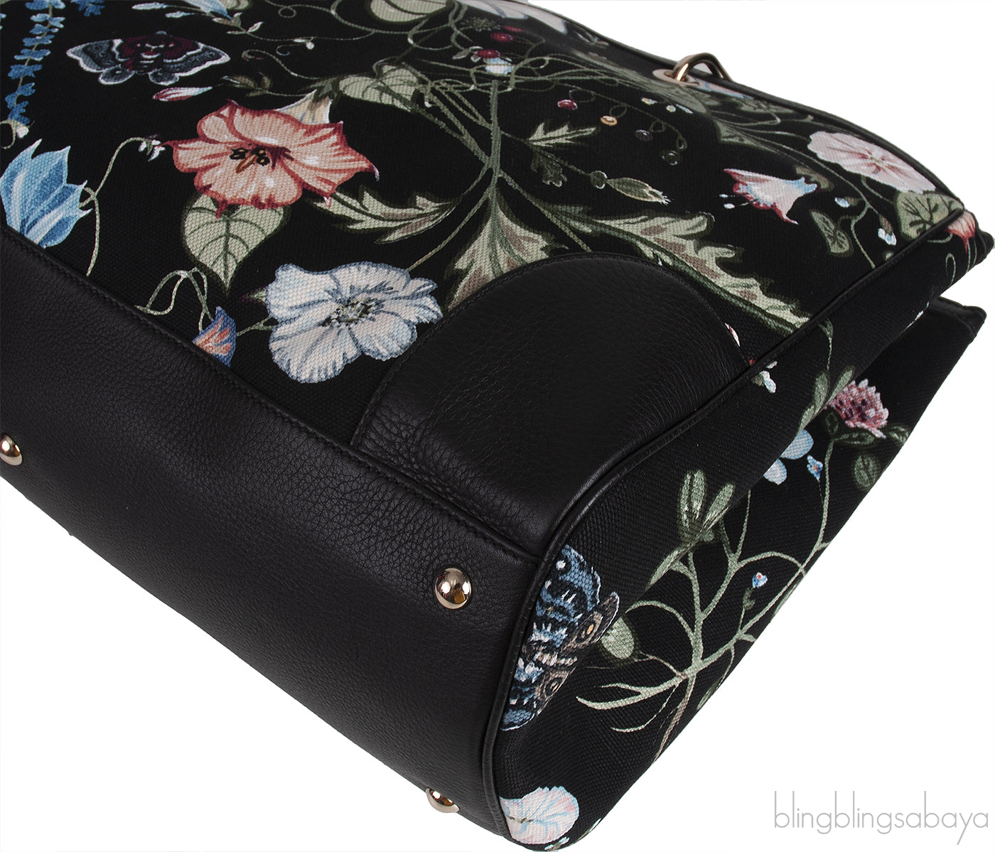 Gucci Black Printed Canvas Bamboo Shopper Tote