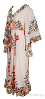 Flared Wide Sleeves Ruffle Trim Maxi Dress