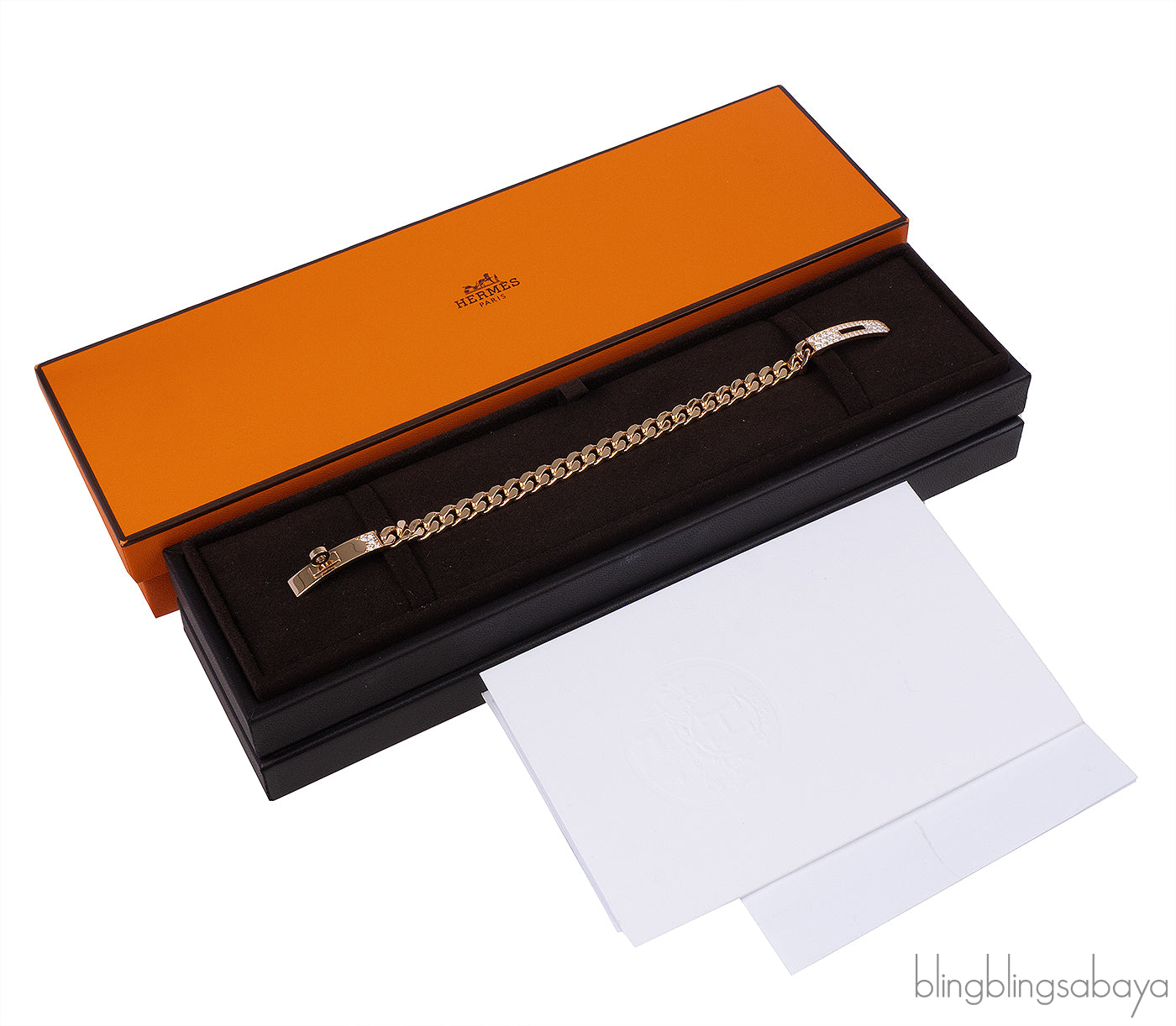 Hermes Kelly Gourmette Link 18k Rose Gold Diamonds Bracelet