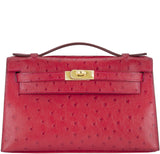 Kelly Pochette Rouge Vif Ostrich