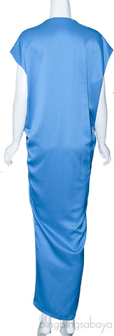 Blue Gathered Front Maxi Dress