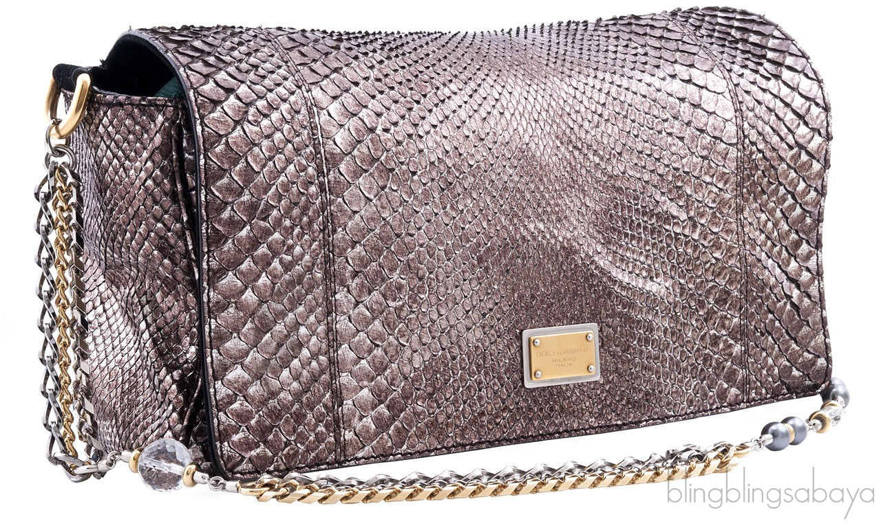 Metallic Bronze Python Shoulder Bag