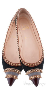 Black Calf Hair Spiked Pointed Toe Flats