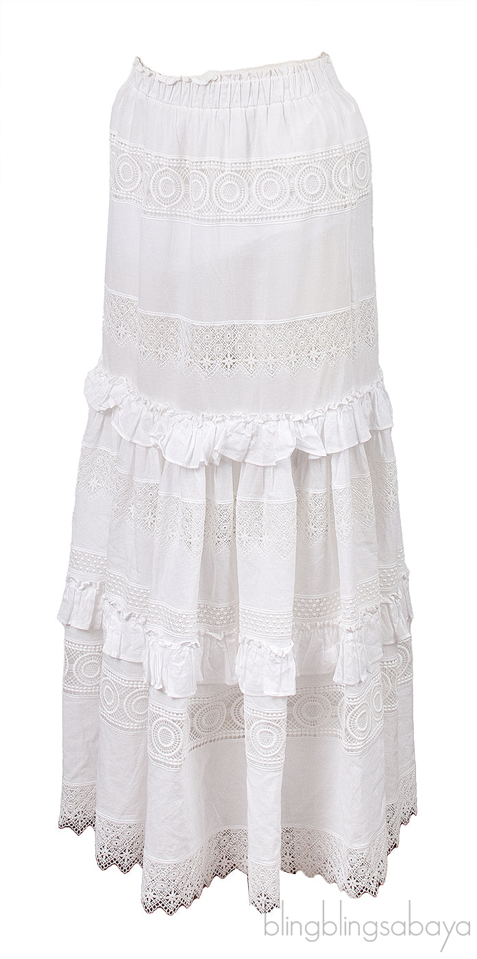 Waimari White Ruffle Trim Maxi Skirt