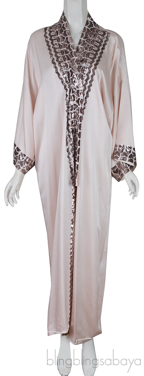 Beige Sequin Trim Kimono