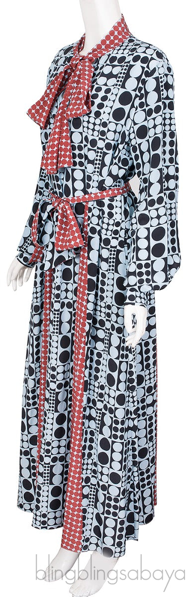 Polka Tie Neck Godet Dress