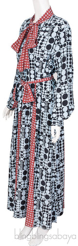 Polka Tie Neck Godet Dress