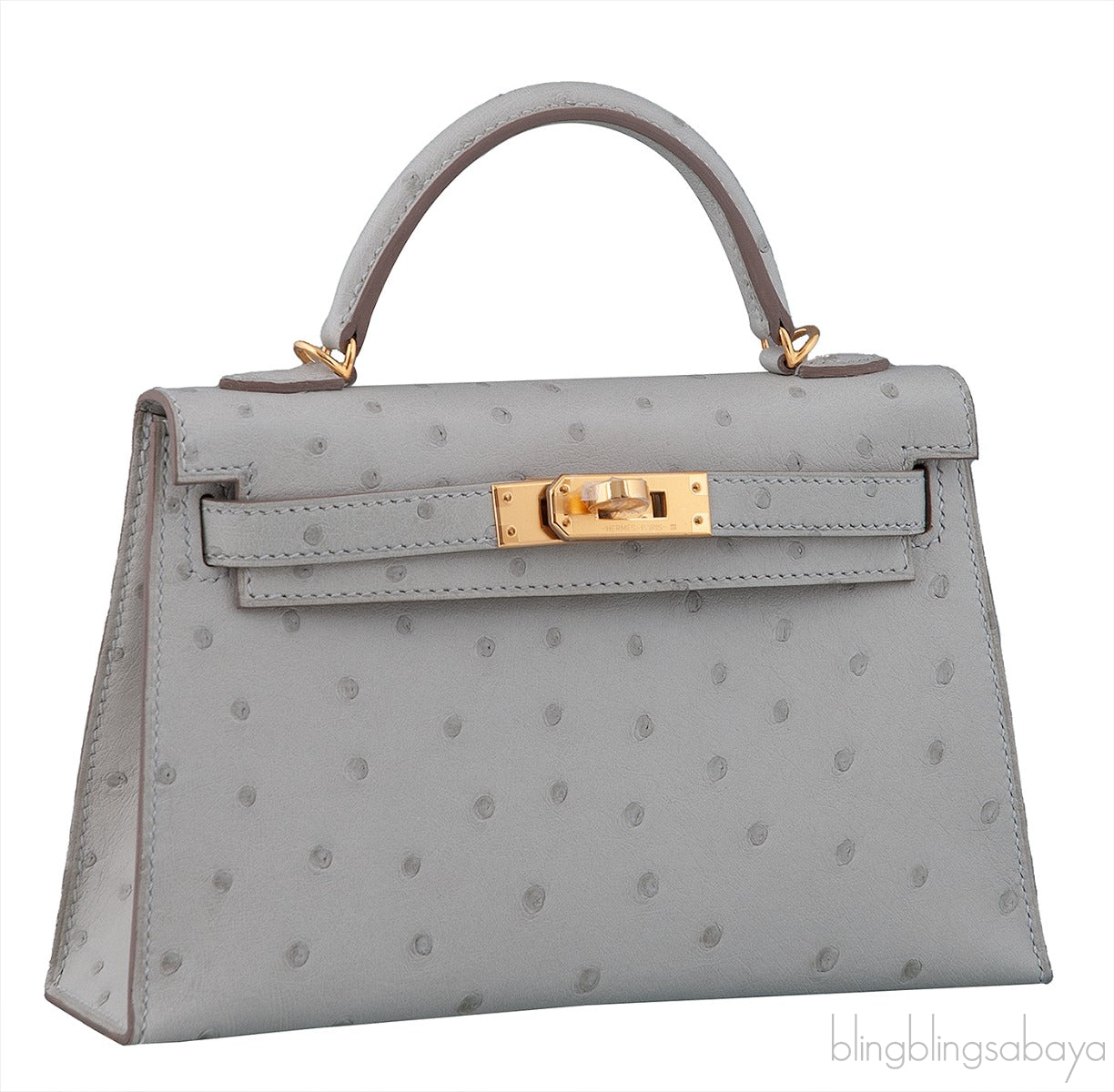 Kelly 20 Mini II Sellier Gris Perle Ostrich GHW