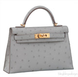 Kelly 20 Mini II Sellier Gris Perle Ostrich GHW