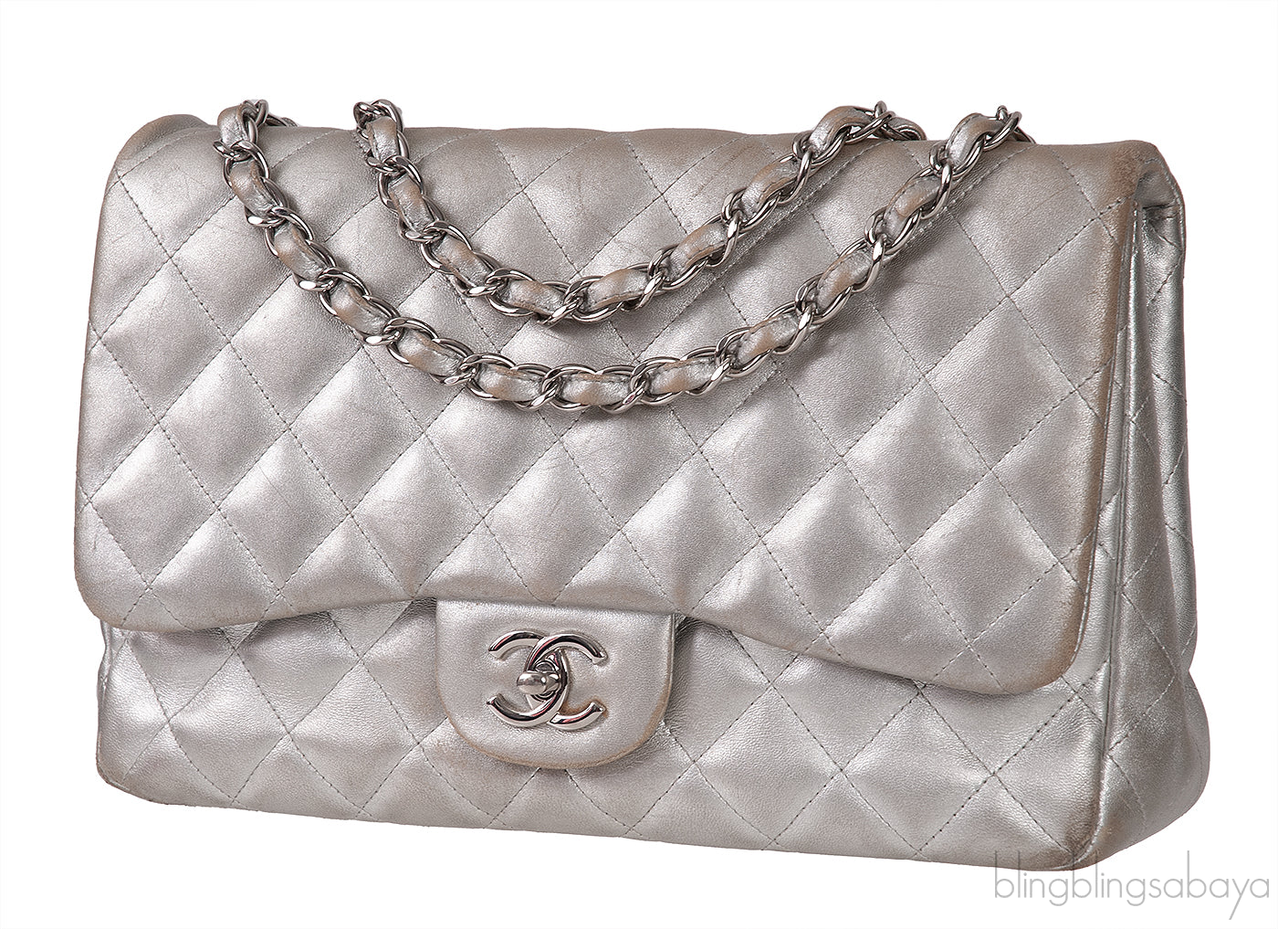 Chanel Silver Quilted Classic Jumbo Flap Bag PHW