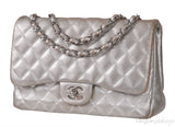 Chanel Silver Quilted Classic Jumbo Flap Bag PHW